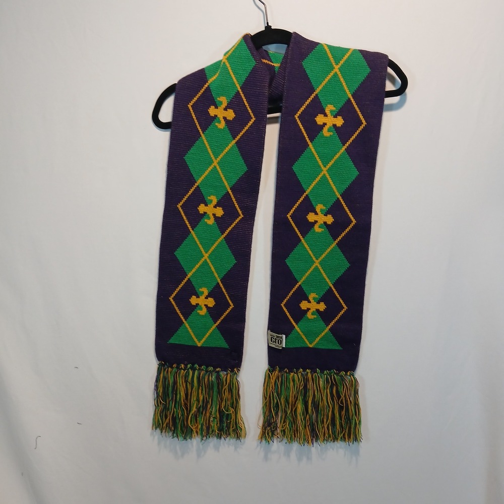 American Crown Mardi Gras Scarf Argyle Fluer De Lis New Olreans knit party warm